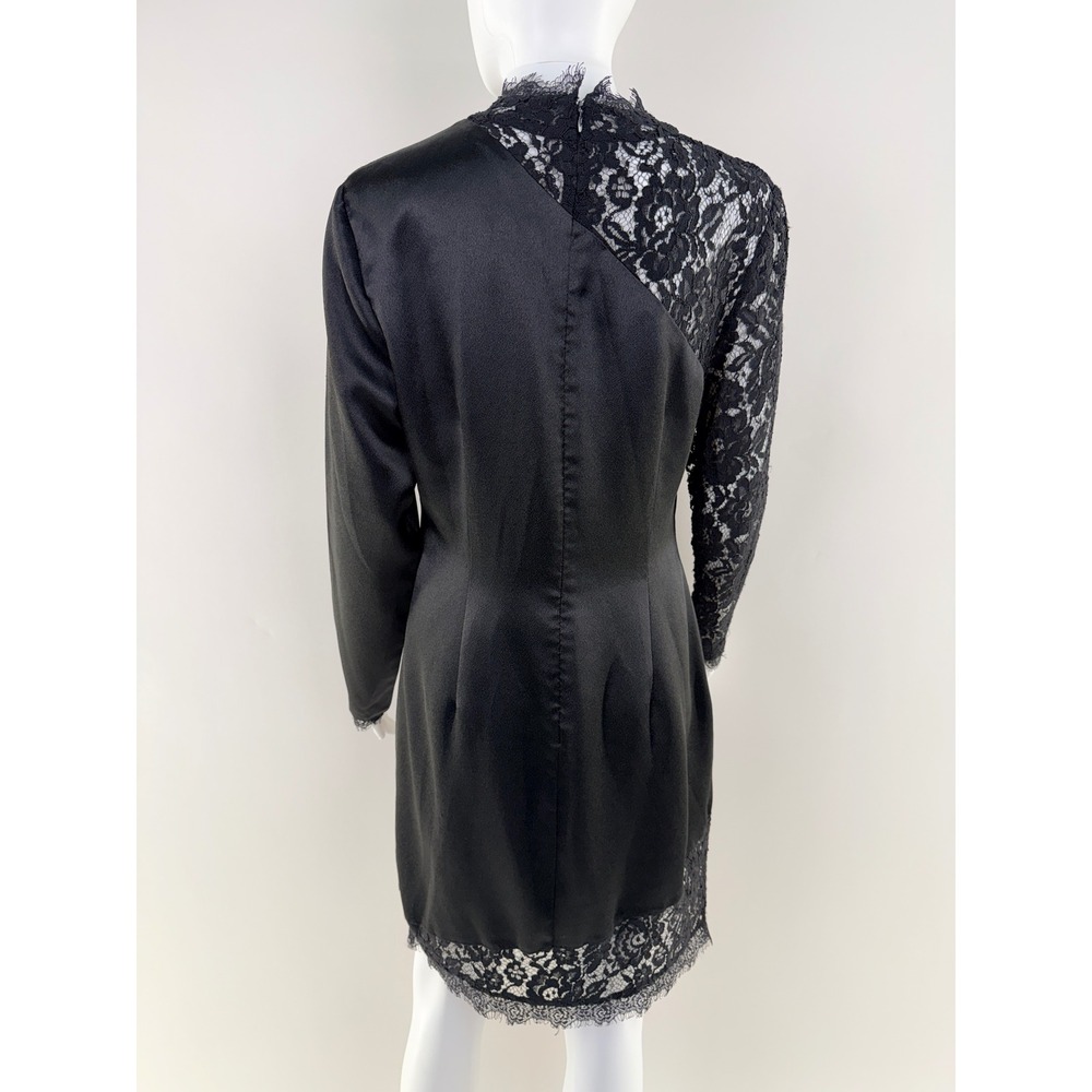 Aidan Mattox Black Lace Detail One Shoulder Ruched Cocktail Dress Size 12 - Picture 10 of 10